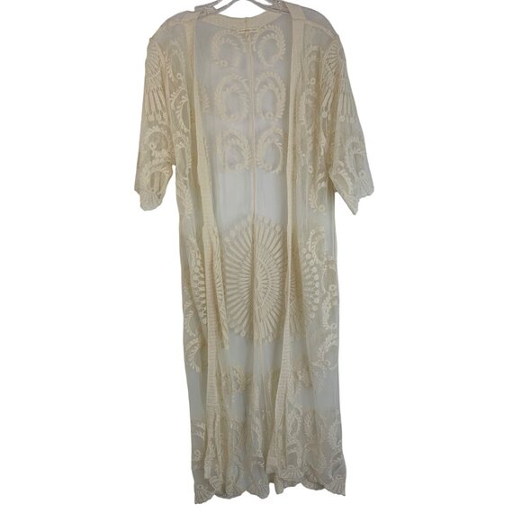 Do Everything In Love Sheer Ivory Lace Kimono Cardigan Duster Scallop REE10679 - Picture 2 of 9